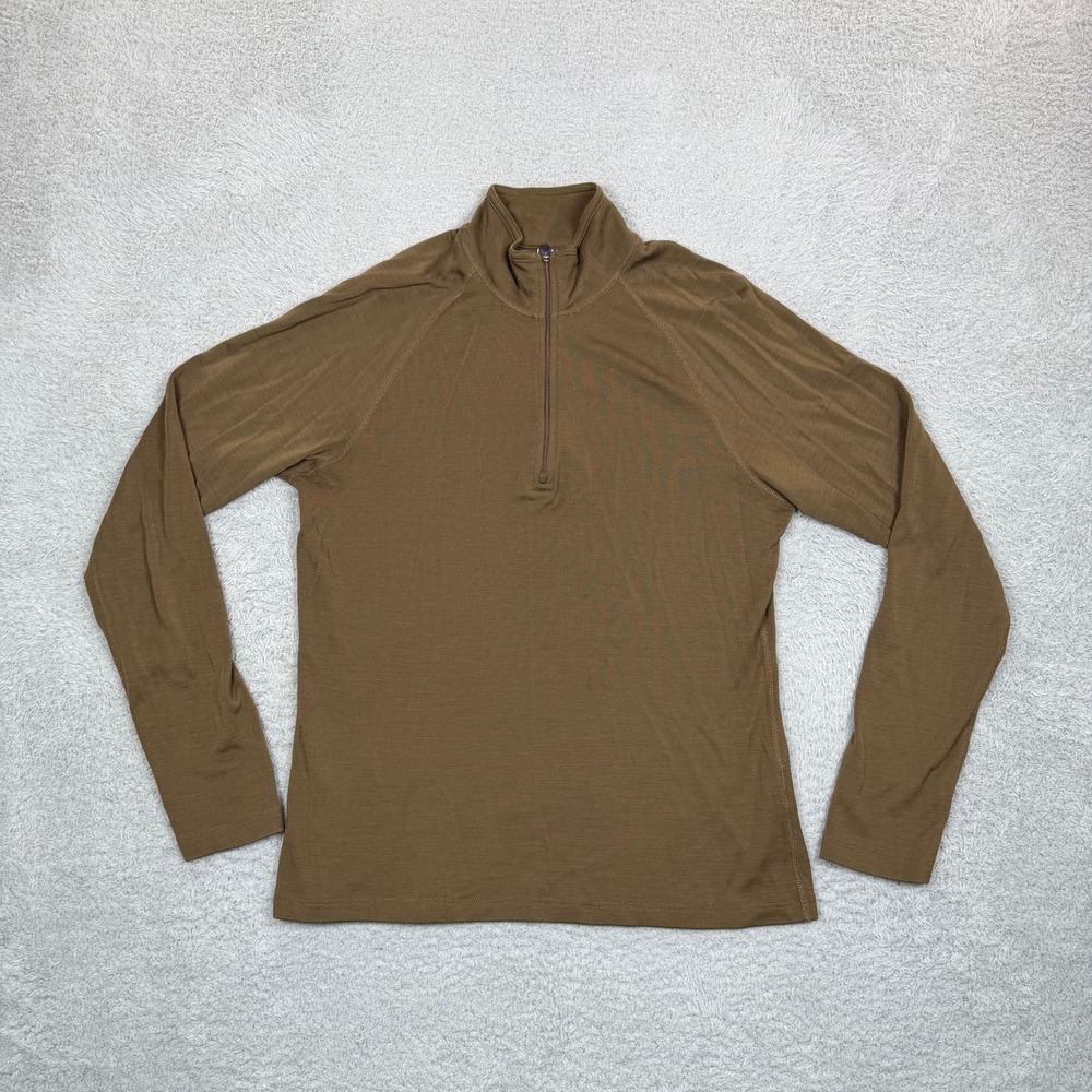 Ibex Merino Wool Quarter Zip Base Layer Top Womens XL Brown Olive Made in USA
